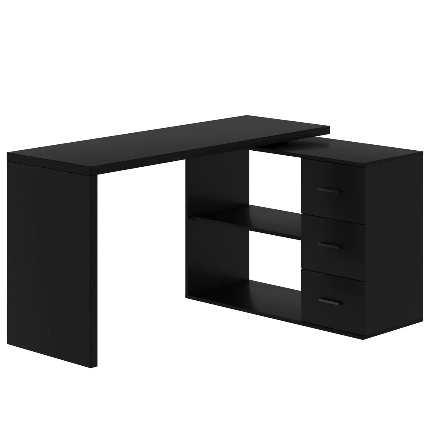 Black L Shaped Computer Desk with Drawers, L Shaped Home Office Desk with Storage Cabinet Shelves, Reversible, Customized
