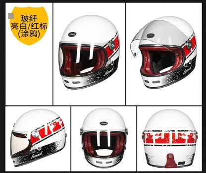 BEON Lightweight Fiberglass Full Face Helmet for Men Women Retro Motorcycles Helmet Cool and Personalized Karting Helmet B510