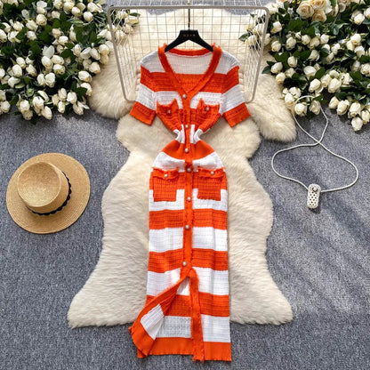 YuooMuoo Chic Fashion Sexy Package Hips Knitted Long Dress 2025 Spring and Summer Elegant Slim Waist Office Lady Sweater Dress