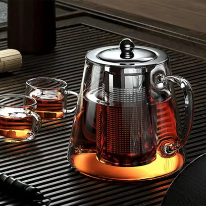 A76X-Heat Glass Teapot With Stainless Steel Tea Stra Flower Kettle Teawareiner Infuser Set Puer Oolong Pot