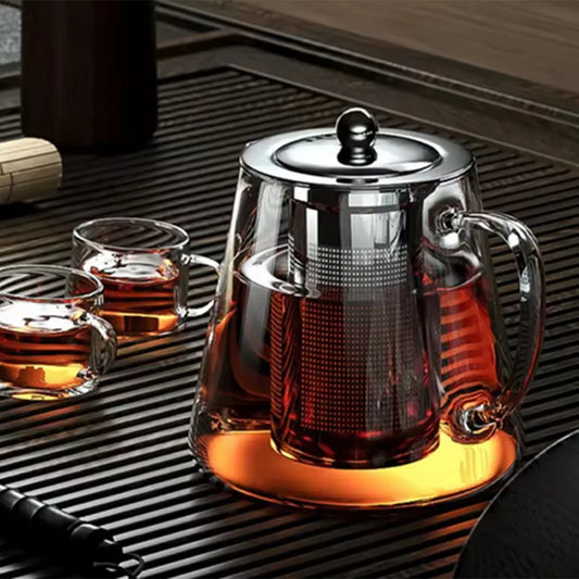 A76X-Heat Glass Teapot With Stainless Steel Tea Stra Flower Kettle Teawareiner Infuser Set Puer Oolong Pot