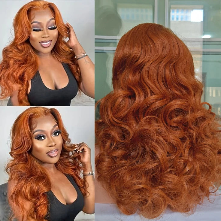 100% Vietnamese Hair Wigs Super Double Drawn Ombre Bouncy Body Wave 250 Density Highlight HD Lace Frontal Wigs Human Hair Genger
