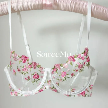 French Floral Lace Bra Set Sheer Mesh Underwire Bralette Lightweight Comfortable Sexy Lingerie for Large Bust AU S-XL MOYIS Sexy
