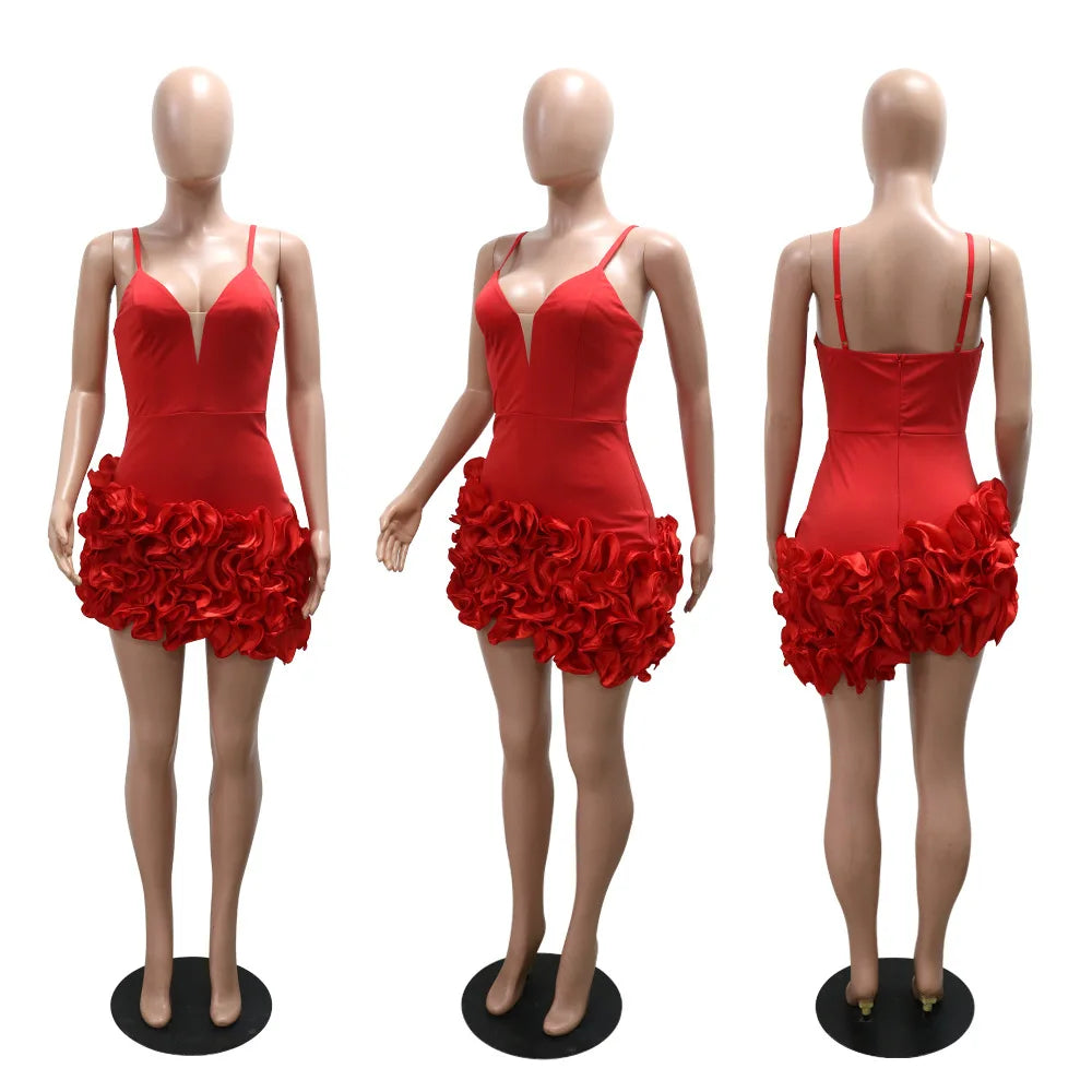 Ruffles Sleeveless Bodycon Mini Pleated Dress Women Party Elegant Short Evening Dresses Lady Luxury Sexy Birthday Red Prom Dress