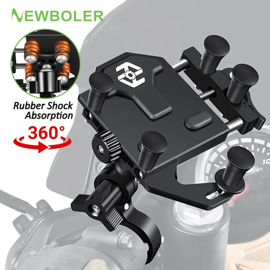 Motorcycle Phone Holder Universal Aluminum Alloy Shock-Absorbing Motos Handlebar Navigation Bracket 360° Rotary Adjustable Stand