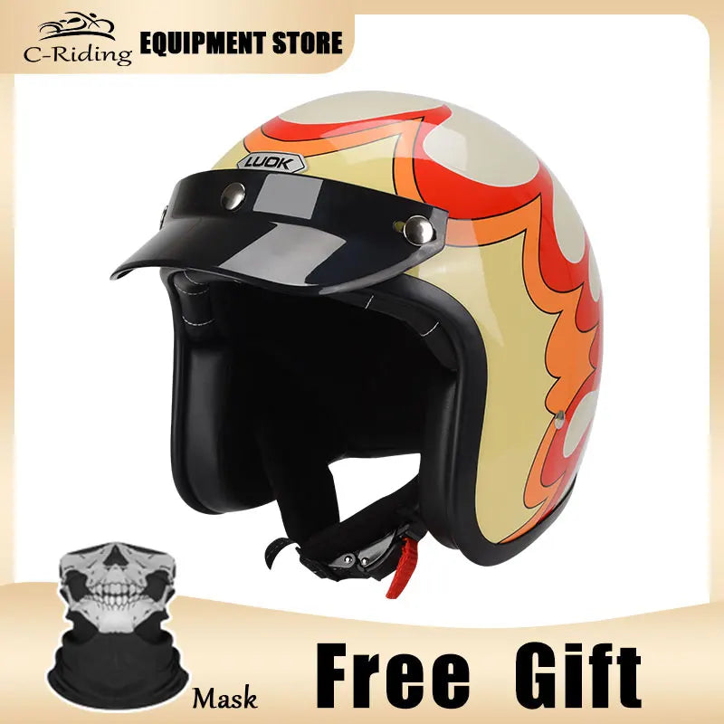 Hot Sale Open Face Helmet Retro 3/4 Jet Motorcycle Helmets Men ABS Shell Safty Cap German Style Four Seasons DOT Approved