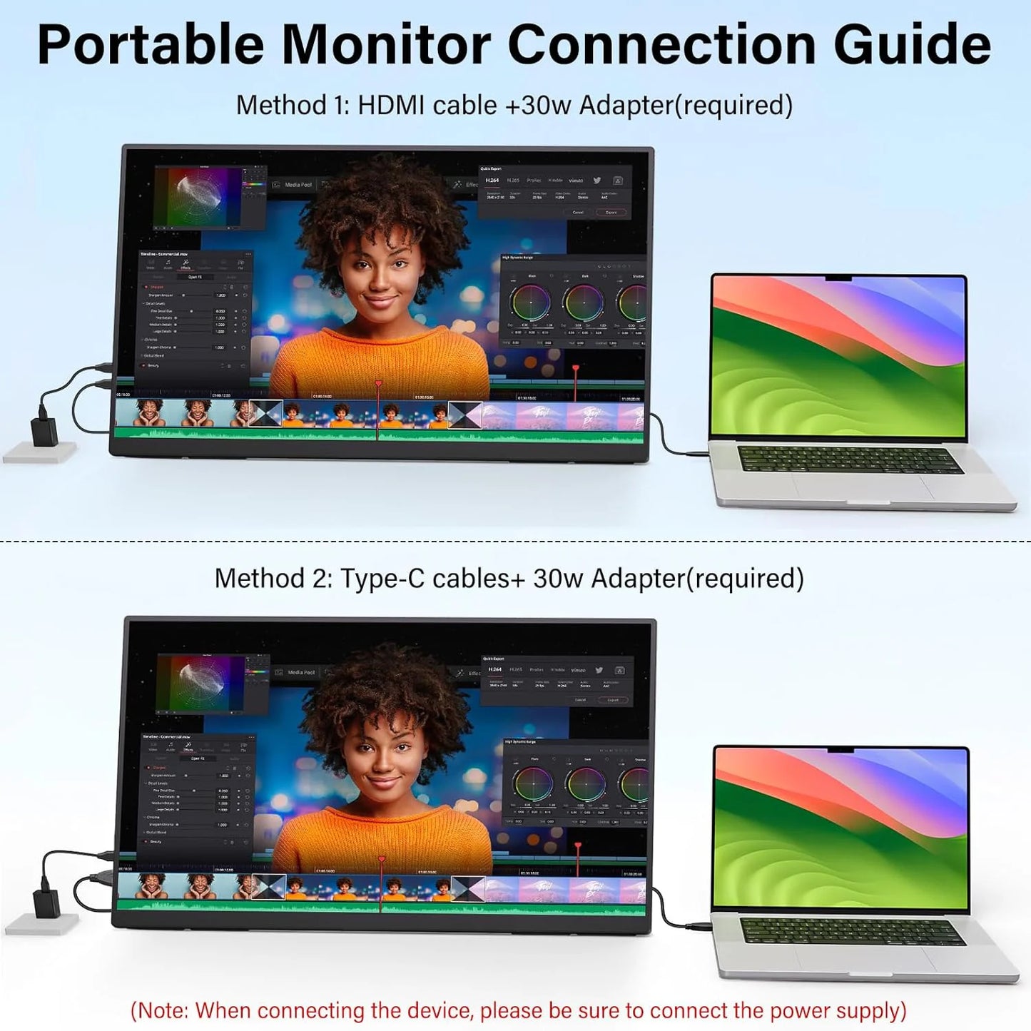 AHXJKA 24.5"Portable Gaming Monitor 2560x1440 HDR Large Display 178°Adjustable Stand Travel Second Screen For Laptop PS5 Switch