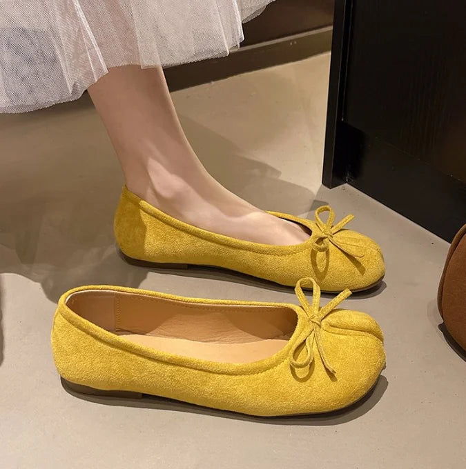 Luxury Brand Spring Retro Women's Bow Split Hoof Toe Single Shoes Comfortable Rubber Bottom Ladies Tabi Ninja Ballet Flat Shoes