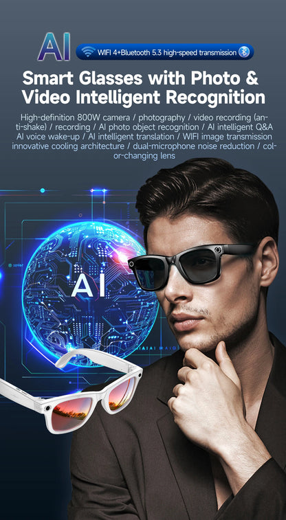 8MP HD Camera Smart Glasses Color-Changing AI Real-time Translation BT Call Music Play Photo Video Record Sunglasses Men Women