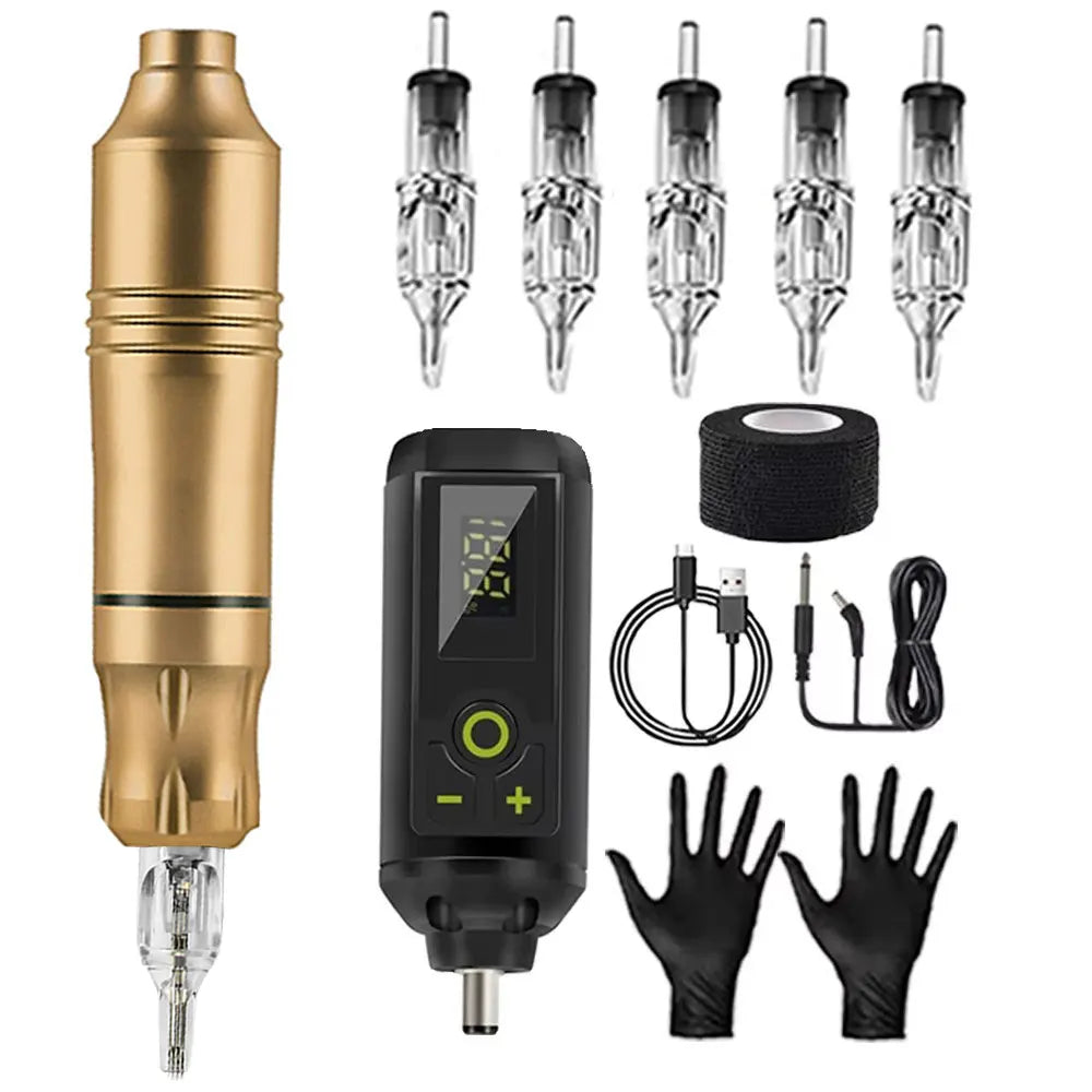 Tattoo Kit Rotary Wireless Tattoo Machine Pen with Tattoo Cartridge Needles Accessories Set Tattoo Design Draw Kit