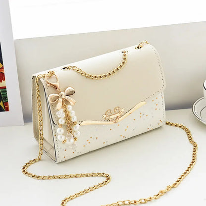 Pouch Ladies PU Leather Handbag with Tassel Pendant Fashion Messenger Bag Women Trendy Sequin Single Shoulder Bags