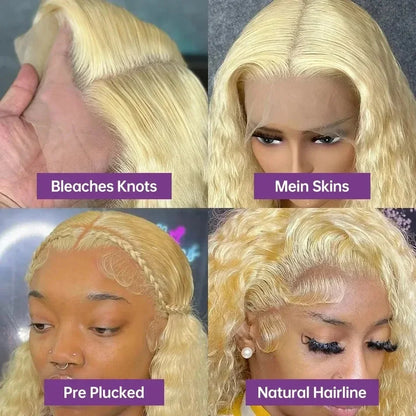 Deep Wave Wigs Human Hair Lace Front 613 13x6 HD Transparent Curly 200% Density Pre Plucked Lace Frontal Wig For Women 30 Inch