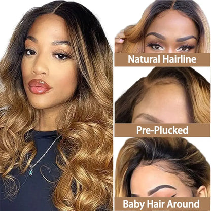 Honey Blonde Lace Front Wig PrePlucked 1B 27 Human Hair Wigs Ombre Body Wave Lace Front Human Hair Wig 180% Raw Bodywave 30 Inch