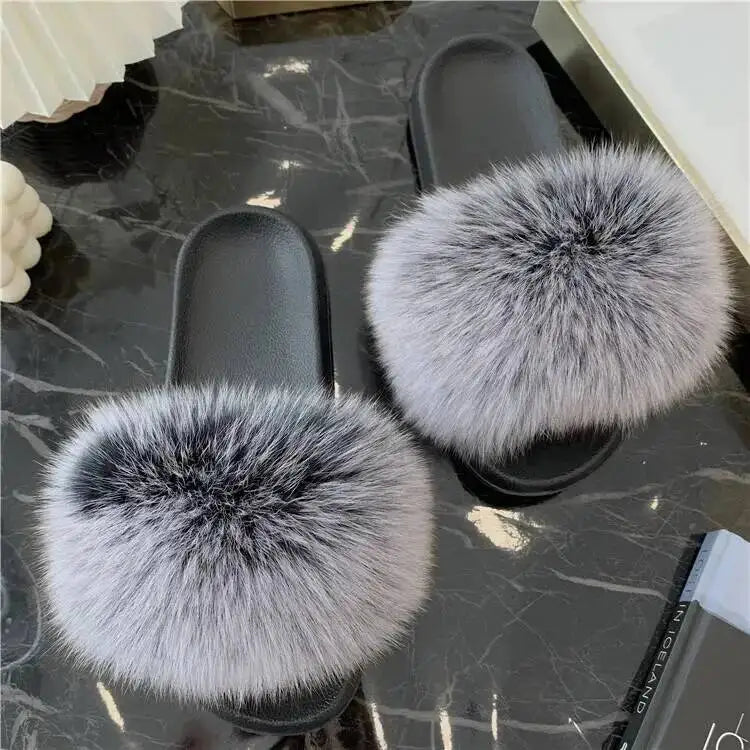 Women's Fluffy  Slides Fashion Plush fluffy Flat Sandals Casual Indoor Outdoor Beach Casual Slippers