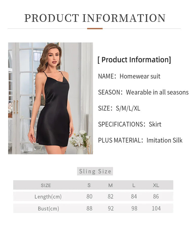 Summer Solid Silk Stain V-neck Nightgown Women's Sleepwear Butterfly Cross Suspender Backless Mini Dress Thin Nightdress