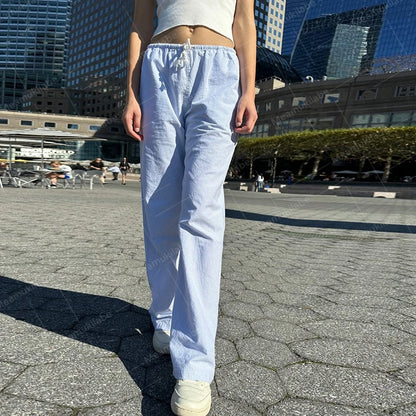 Y2K Vintage Striped Loose Pants Comfy Loung Pants Streetwear Casual Tie Up Waist Wide Leg Trousers Women Pajamas Sleepwear