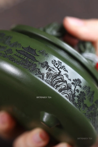 Chinese Yixing Purple Clay Teapot Raw Ore Green Mud Tea Pot Handmade Landscape Kettle Household Teaware Zisha Tea Set 260ml