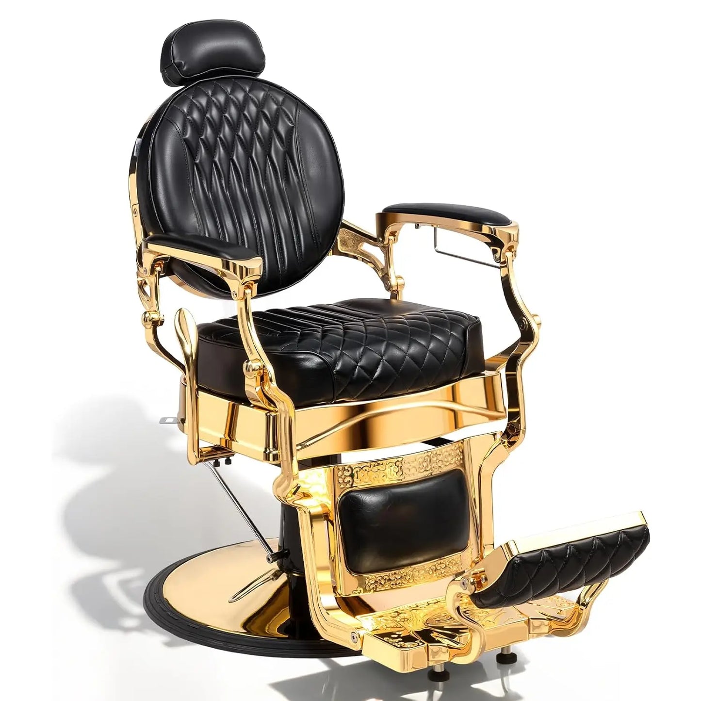 Retro Barber Chair Aluminum Frame Adjustable Headrest Footrest Hydraulic Reclining Salon Spa Shampoo, Customized