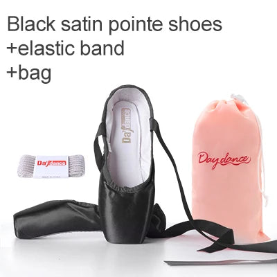 Black Satin Ballet Pointe Shoes Ladies Professional Ballet Shoes Girls Women Ballerina Shoes With Ribbons