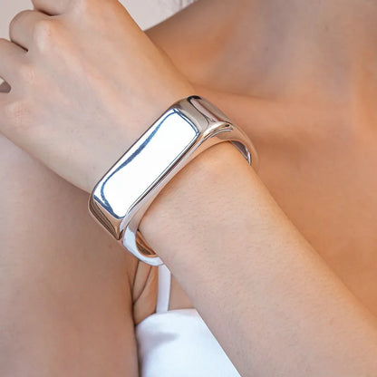 Punk Silver Color Acrylic Cuff Bracelet for Women Men Geometric Round Wide Bracelets Bangles Party Hand Accessories Gifts F