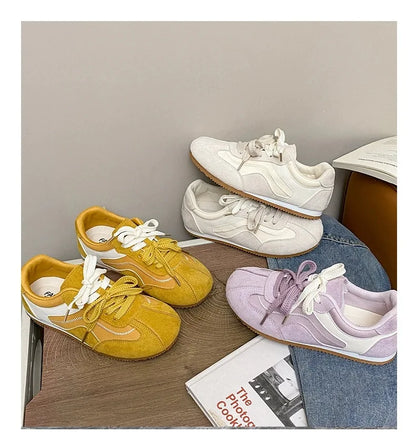 Women's Casual Shoes Suede Leather Training Shoes for Women 2026 Patchwork Retro Sneakers Ladies Casual Flat Heels Walking Shoes