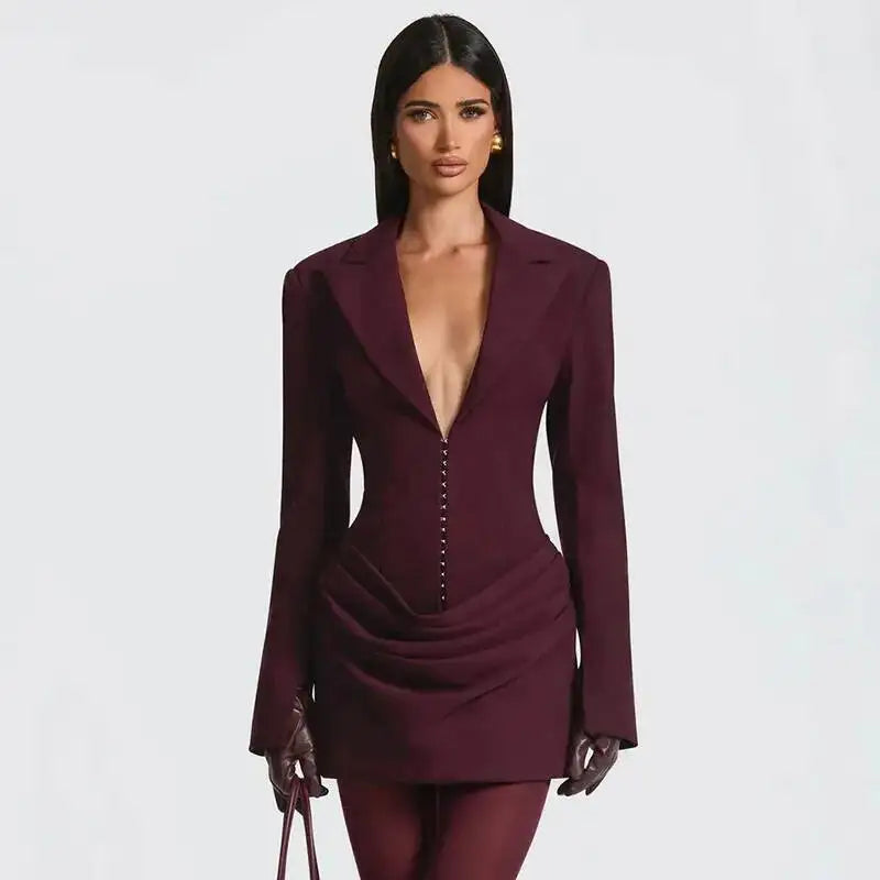 Avrilyaan Casual Pleated Sexy Dress Women 2025 Elegant Party Dress Blazer Long Sleeves Bodycon Mini Autumn Winter Dress Vestidos