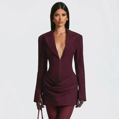 Avrilyaan Casual Pleated Sexy Dress Women 2025 Elegant Party Dress Blazer Long Sleeves Bodycon Mini Autumn Winter Dress Vestidos