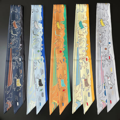 Luxury Brand Horse Bag Scarf 2024 New Design Womens Silk Scarf Fashion Head Scarf Headwear Long Skinny Scarves Bag Accessories