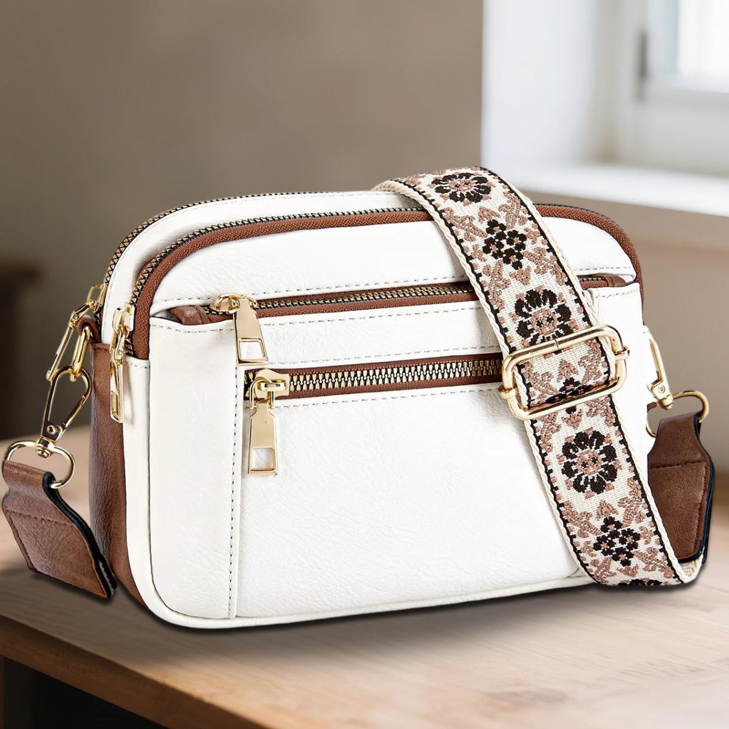 casual Shoulder Bags Women Zipper Stylish PU Texture black white brown Crossbody Bag for women 2025