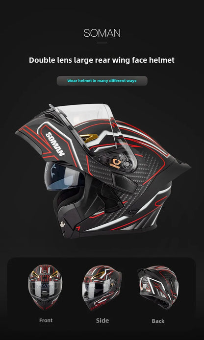 SOMAN Modular Helmet Flip Full Face Motorcycle Helmet Dual Visor Lens Racing Casco casque moto approved 오토바이핼멧