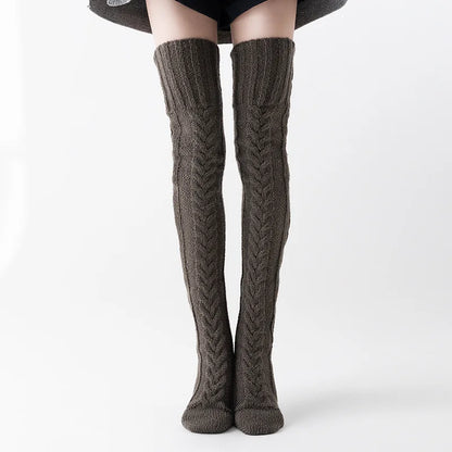 Women Winter Warm Breathable Long Johns Mohair Knee Length Knitted Wool Stretch High Sockings Femboy Leg Warmers Kawaii Clothes