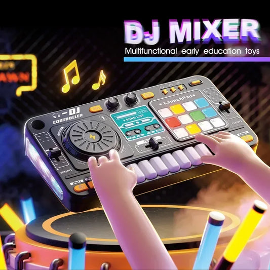 Kids Simulation DJ Mixer Controller Toy Multifunctional Music Effects Electronic Learning Game Birthday Gift for Children Mixers