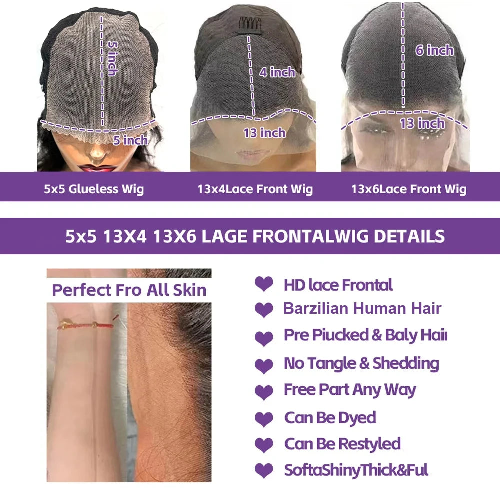 13x4 13x6 HD Lace Frontal 5x5 Closure Wigs | 40 42 Inch Bone Straight Glueless Human Hair Wigs