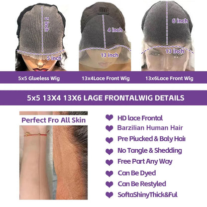 13x4 13x6 HD Lace Frontal 5x5 Closure Wigs | 40 42 Inch Bone Straight Glueless Human Hair Wigs
