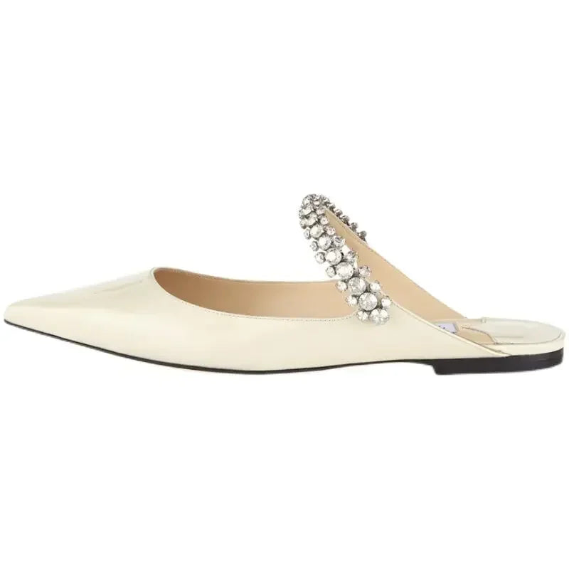 2025 New Fashionable Fine Heeled Muller Shoes with Pointed Water Diamond Chain Banquet Shallow Mouth Women's High Heel Sandals