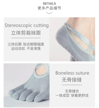 Yoga Dance Indoor Sports Silicone Anti slip Cross Strap Finger Socks