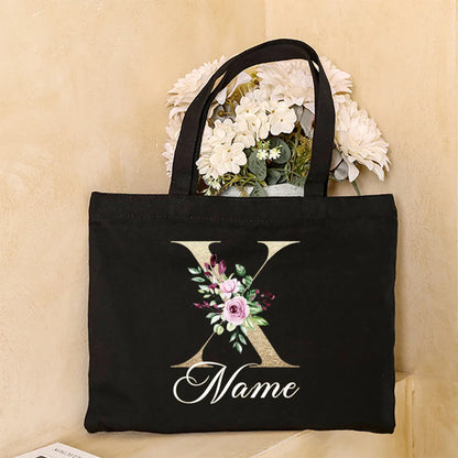 Personalized Initial with Name Tote Bag Women Canvas Shoulder Bags Monogram Shopping Bag Handbags Birthday Wedding Gifts for Her