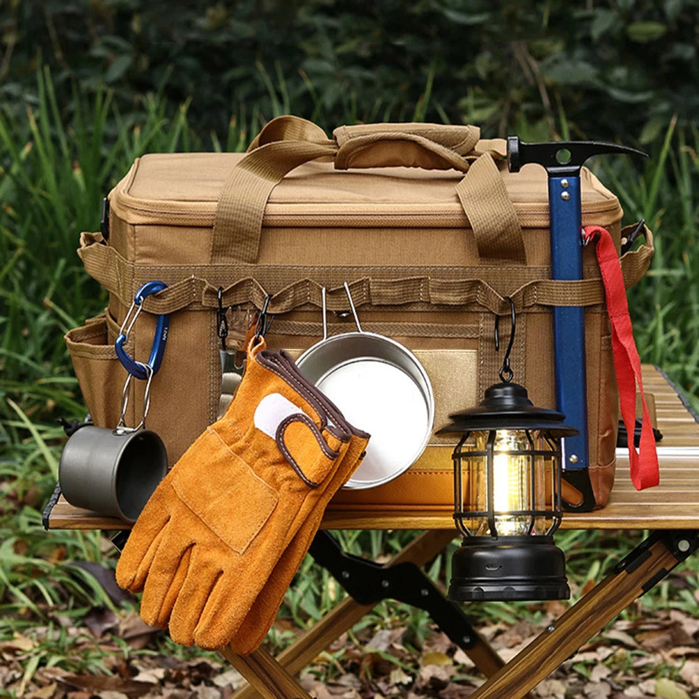 30L Camping Cooking Utensil Organizer Large Capacity Hard Picnic Storage Bag Detachable Multifunctional Utility Camping Supplies