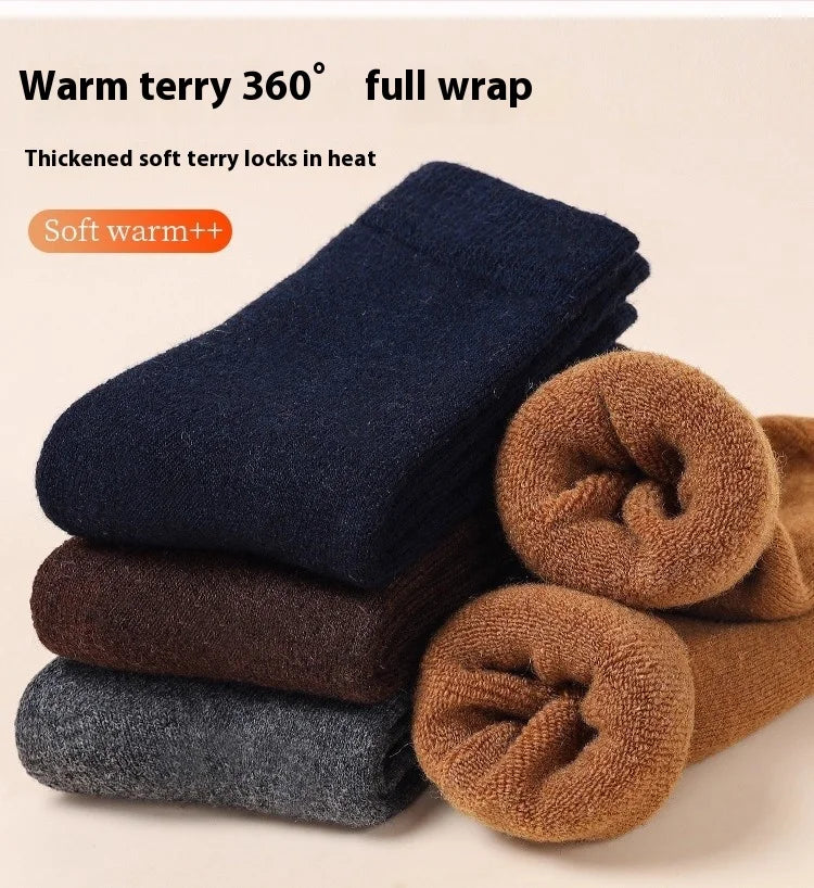 5 Pairs Winter Super Thicker Warm Socks Wool Women Socks New Solid Merino Wool Socks Against Cold Snow Men Terry Sock Size 36-42