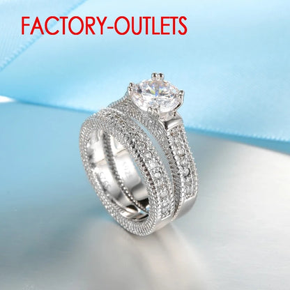 Genuine 925 Sterling Silver Wedding Ring Unisex Romantic Fashion Jewelry Cubic Zirconia Prong Setting  Wholesale
