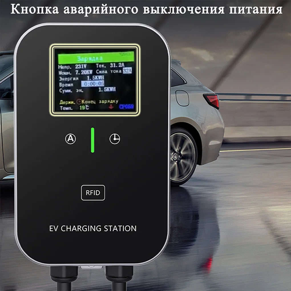 7KW 32A GBT EV Charging Station Charging Station Car Electric Vehicle Car Charger Wallmount with Hook Russian Display