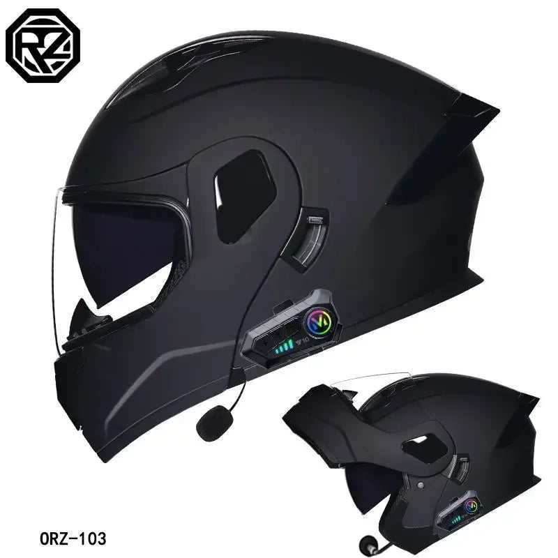 ORZ-103 Motorcycle Dual-Lens Helmet Men Women Bluetooth Full Helmet All Seasons Flip Helmet with Tail Wing DOT Certification