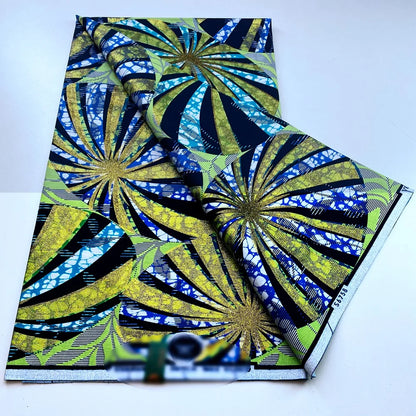 New African Wax Print Fabric Ankara Kitenge Pagne Loincloth Batik Wholesale Golden Glitter Grand 100Cotton Material For Sew 6yar