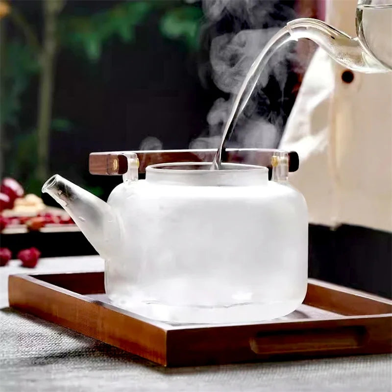1500ML Starry Sky Lid Glass Teapot With  Wooden Beam Steaming and Cookig Tea Pot With Infsuer Kungfu Tea Set Teaware