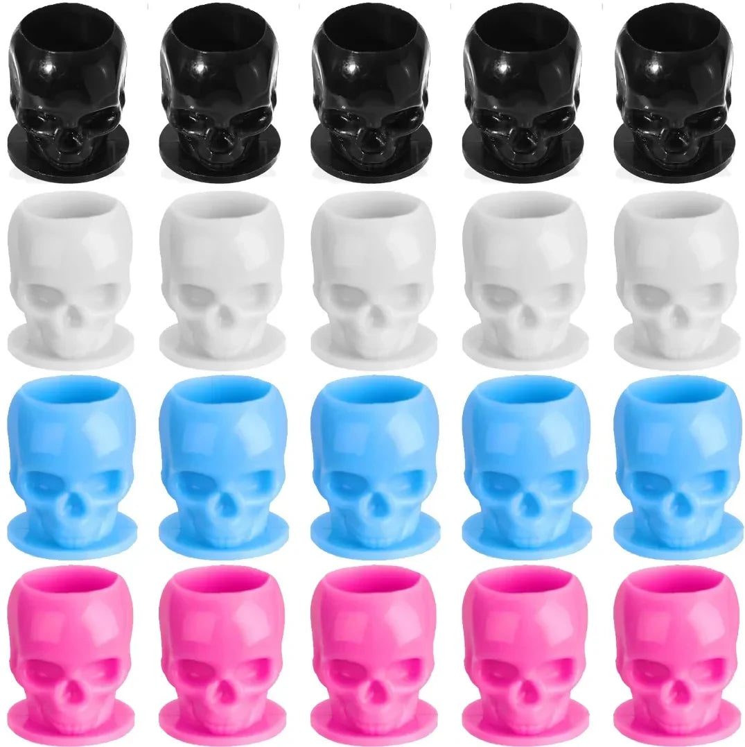 50Pcs Disposable Tattoo Skull Ink Cups Permanent Makeup Coloring Pigment Cup Container Tattoo Accessory for Tattoo Artists