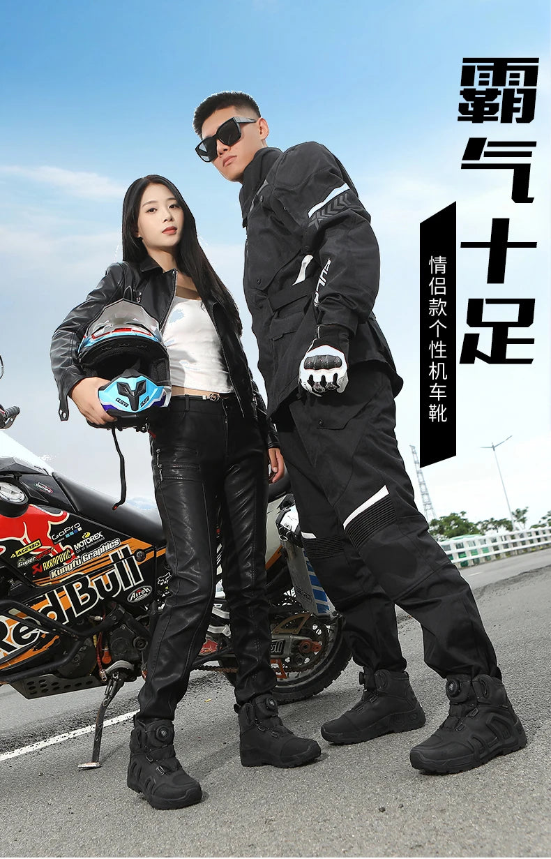 Motorcycle Riding Boots Waterproof Cowhide Leather Breathable Anti-Slip Wear-Resistant Touring Moto Shoes for Men Women