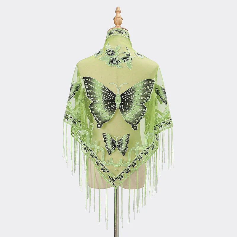 New Women Lace Tassel Triangular Scarf Solid Hollow-out Butterfly Embroidery Scarves Soft Lady Shawl Foulard Party Wrap Shawls