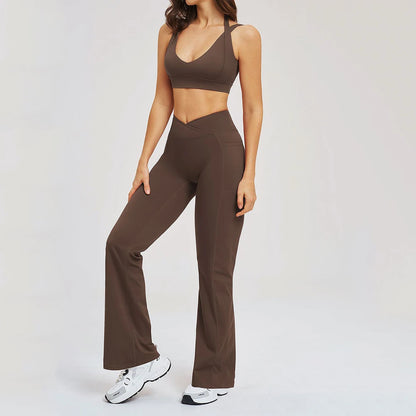 2 Piece Yoga Clothes Women's Sexy Wear Sexy Sport Bra High Waist Flared Pant Fitness Suit Gym Workout Jogging Sports Yoga Set