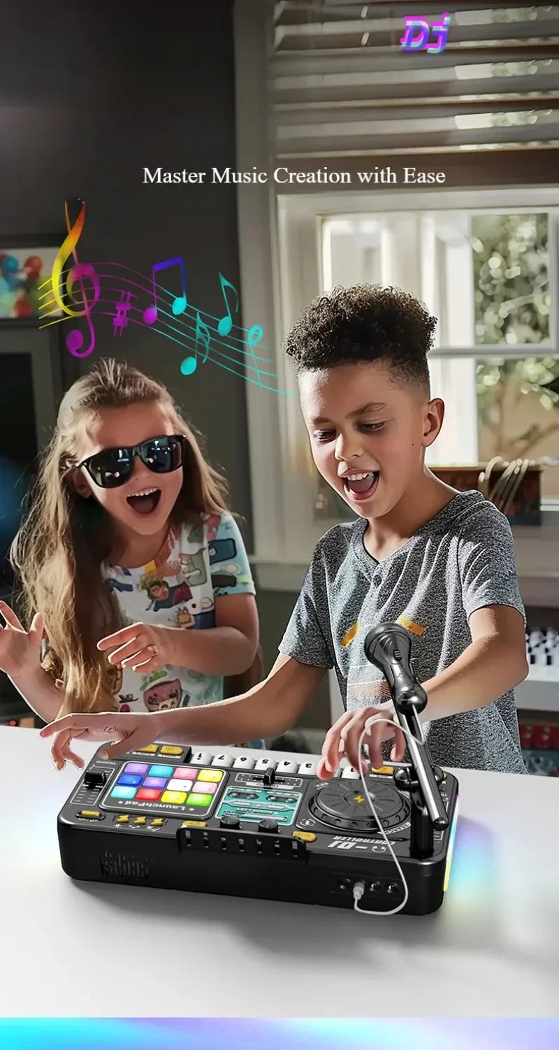 Kids Simulation DJ Mixer Controller Toy Multifunctional Music Effects Electronic Learning Game Birthday Gift for Children Mixers