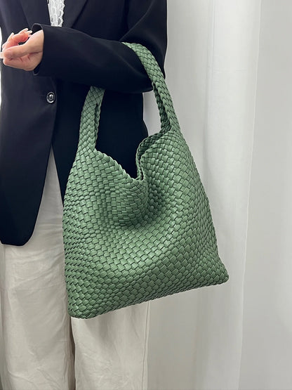 Women's Fashionable Woven PU Leather Tote Bag Shoulder Handbag Top-Handle Bag with Purse - Stylish Woven Bag Purses